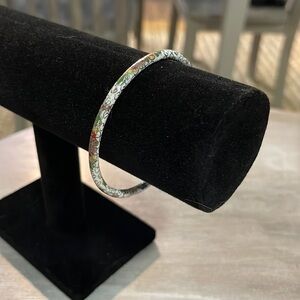 Vintage White Cloisonné Enamel and Brass Bracelet Flowers and Vine